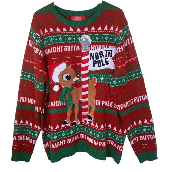 Rudolph Sweaters - Rudolph the Red Nosed Reindeer Christmas Sweater 2XL Straight Outta North Pole